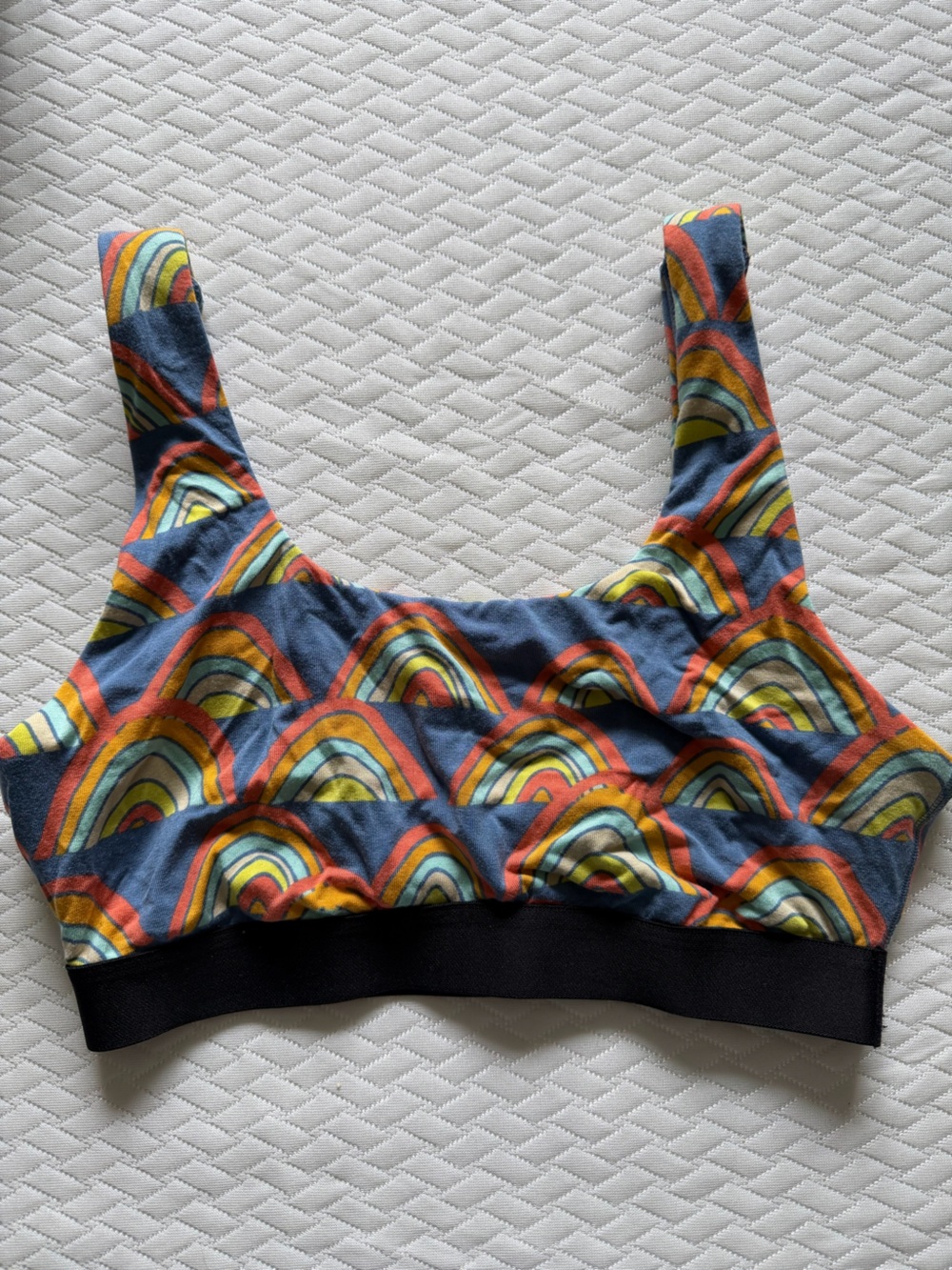 MeUndies Rainbow-Print Bralette in Navy, Orange, Yellow, Green